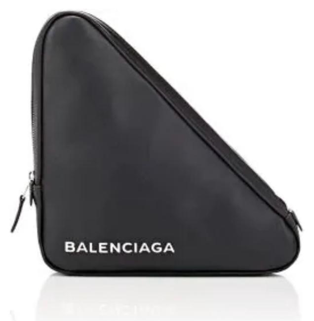 Balenciaga Triangle Medium Pochette Black Leather Clutch