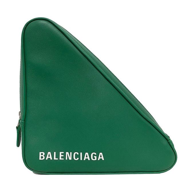 Balenciaga Triangle Pouch Men Women Green Leather Clutch