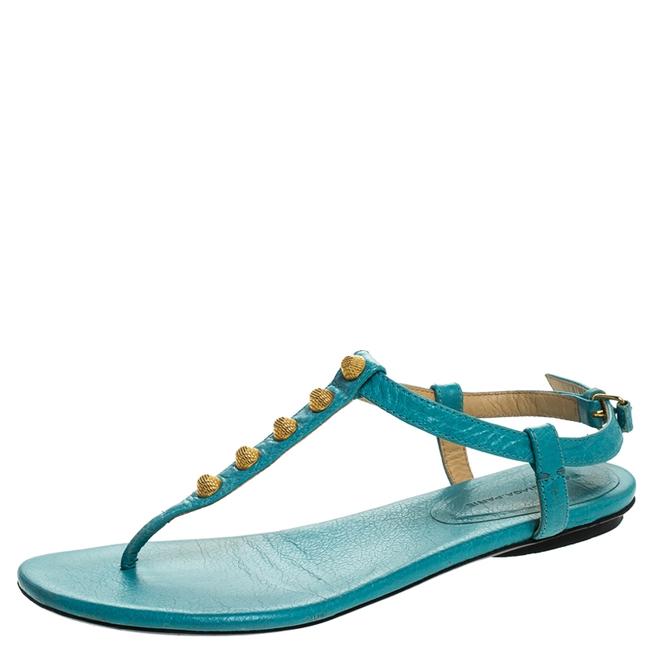 Balenciaga Turquoise Studded Leather Arena37 Sandals