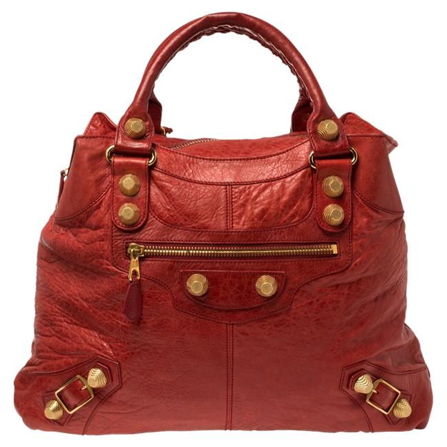 Balenciaga Vermillon Leather Ggh Midday Bag Tote