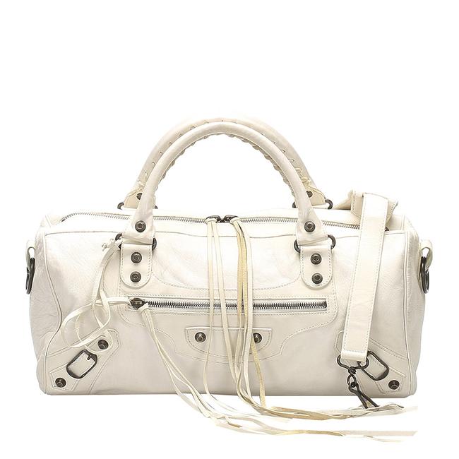 Balenciaga White Leather Motocross Twiggy Bag Satchel