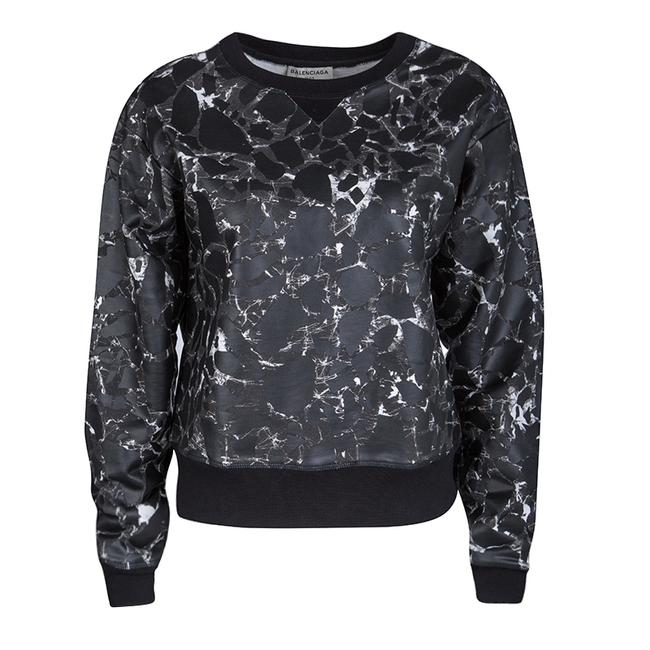 Balenciaga XS Black Mosaic Print Long Sleeve Crew Neck SweatshirtHoodie
