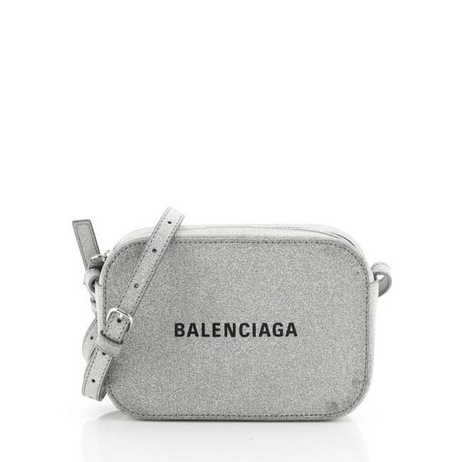Balenciaga XS Everyday Glitter Silver Leather Cross Body Bag