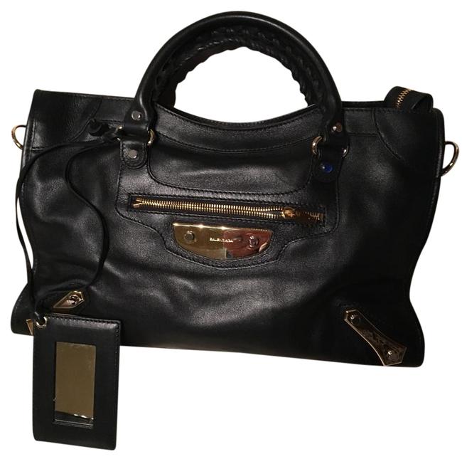 Balenciaga 2016 Spring Metal City Black Leather Satchel