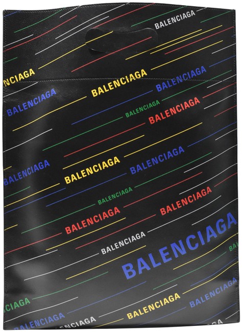 Balenciaga 3d Logo Print Shopper Pouch Black Leather Tote