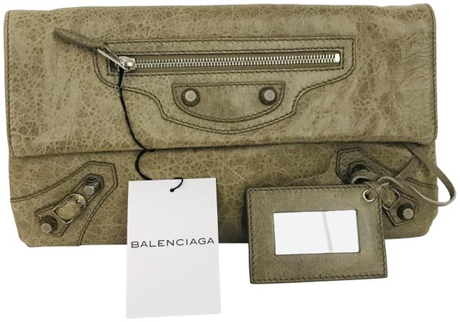Balenciaga Agneau Giant 12 Silver Envelope Taupe Leather Clutch