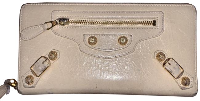 Balenciaga Beige Agneau Giant Gold Zip Around Wallet