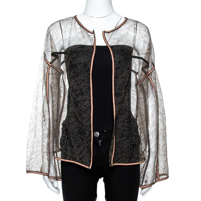 Balenciaga Beige Sheer Lace Open Front Jacket