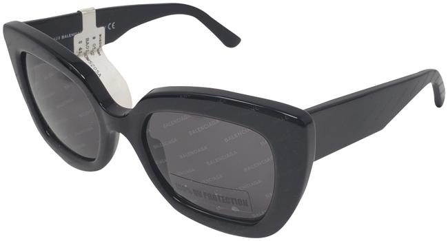 Balenciaga Black Acetate Logo Printed Square Sunglasses