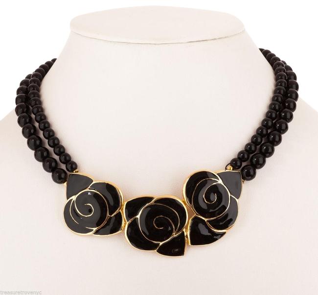 Balenciaga BlackGold Enamel Flower Necklace