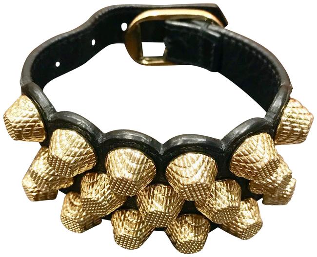 Balenciaga Black Gold Triple Row Leather Rare Bracelet