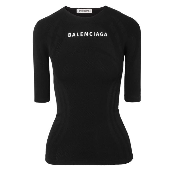 Balenciaga Black Jersey Logo Printed Tee Shirt8 M