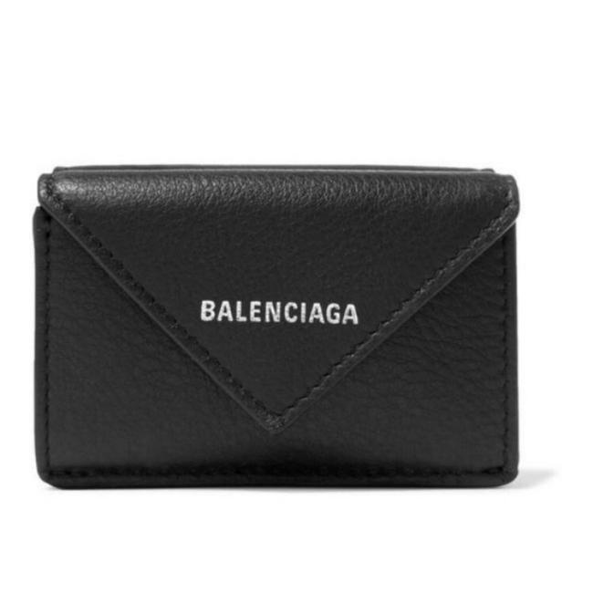Balenciaga Black Logo Printed Paper Mini Leather Wallet
