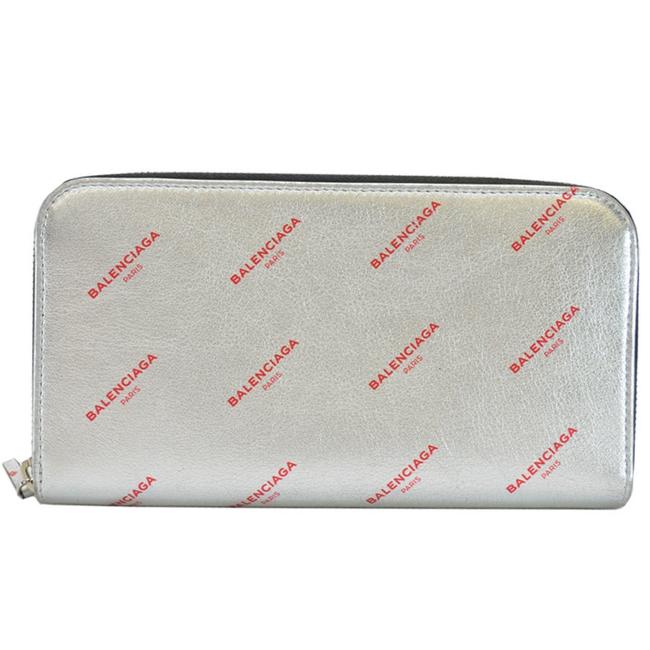 Balenciaga BlackRed ColorSilver Round Zipper Leather Ladies R6438 Wallet