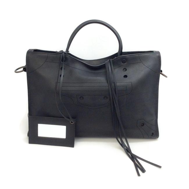 Balenciaga Blackout City Perf Black Leather Shoulder Bag