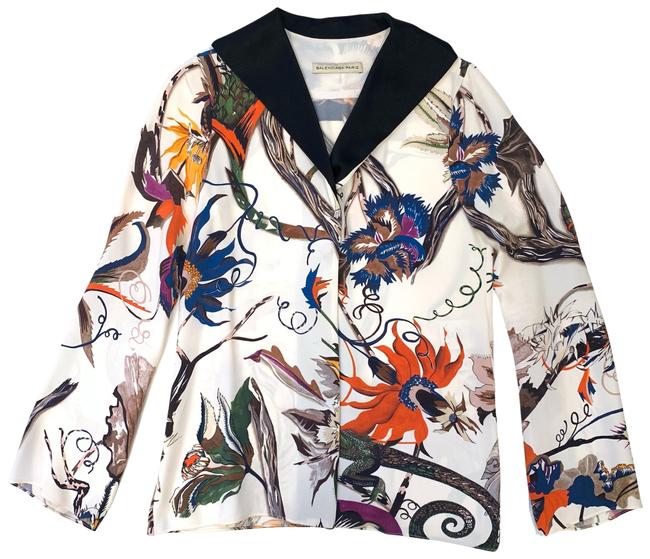 Balenciaga BlackWhitePurpleBlue Silk 38 Blouse6 S