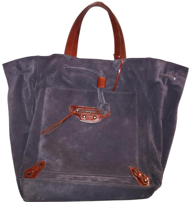Balenciaga Blue City Blue gray Suede Leather Satchel