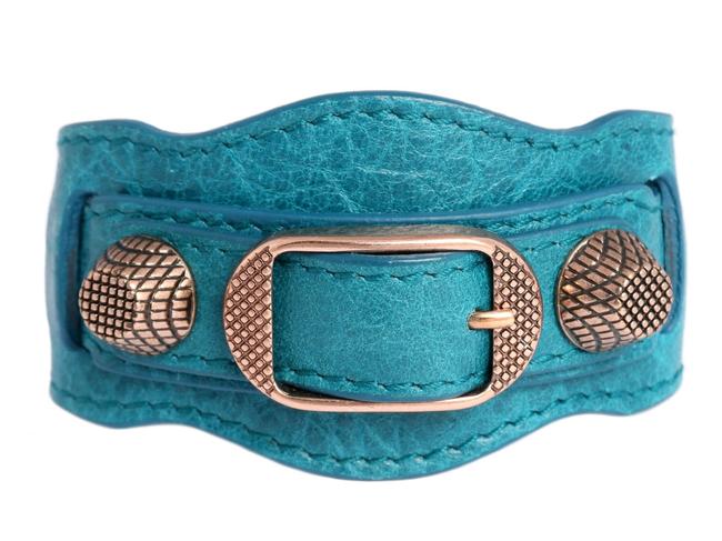 Balenciaga Blue Teal Leather Giant 12 Rose Gold Bracelet