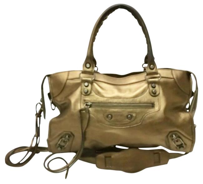 Balenciaga BronzeCopperBlack Leather Satchel