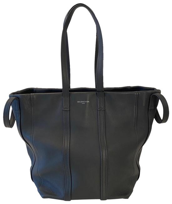 Balenciaga Cabas Laundry Dark Gray Calfskin Leather Tote