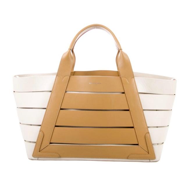 Balenciaga Cabas Medium Taupe and Ivory Leather Tote