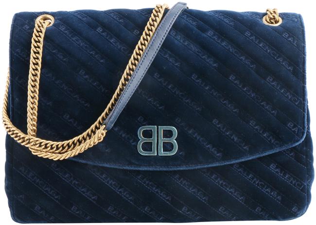 Balenciaga Chain Quilted Blue Velvet Cross Body Bag