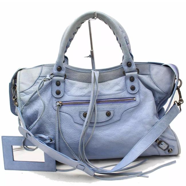 Balenciaga City Mortorcycle Blue Leather Satchel