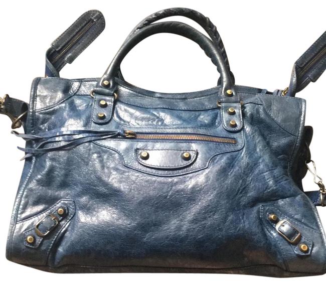 Balenciaga City Navy Lamskin Satchel