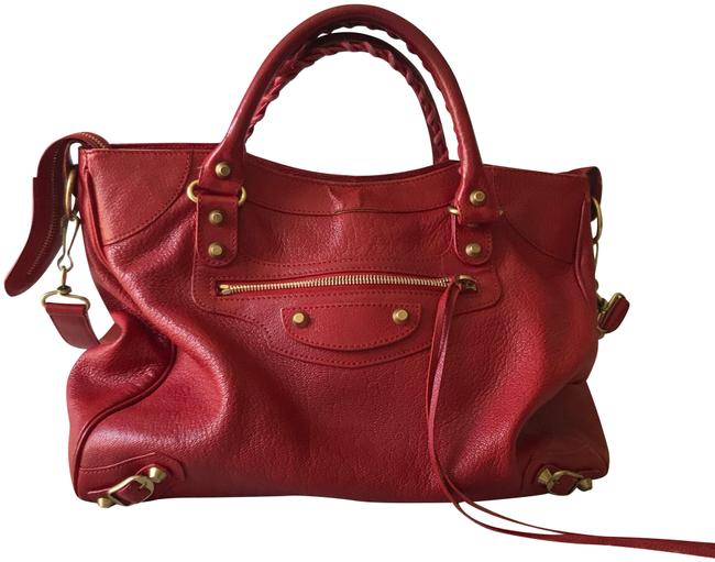 Balenciaga City Red Lambskin Leather Satchel