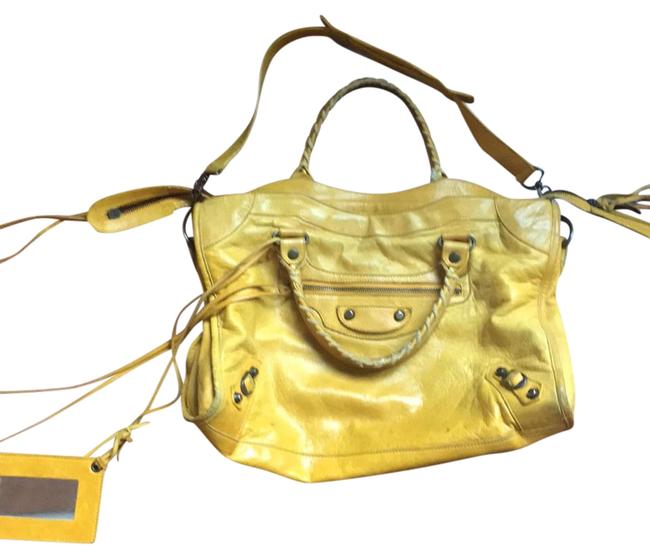 Balenciaga City Weekender Motorcycle Mustard Yellow Leather Satchel