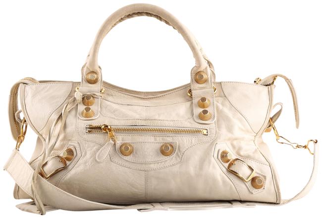 Balenciaga City White Lambskin Leather Tote