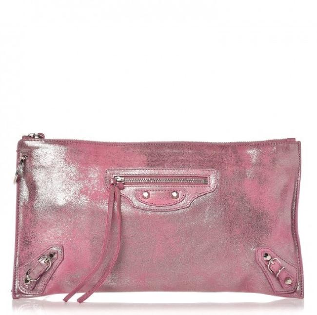 Balenciaga Classic Arena Pouch Metallic Pink Leather Clutch