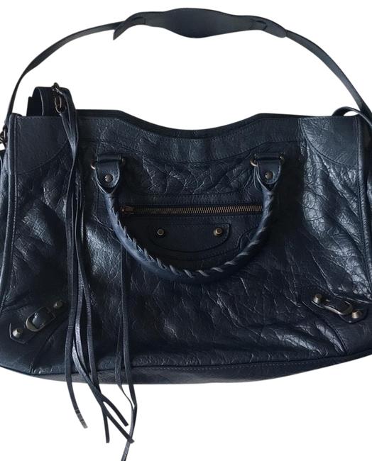 Balenciaga Classic City Blue Lambskin Leather Satchel