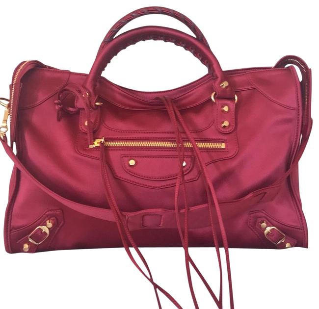 Balenciaga Classic City MaroonBurgundy Nylon Shoulder Bag