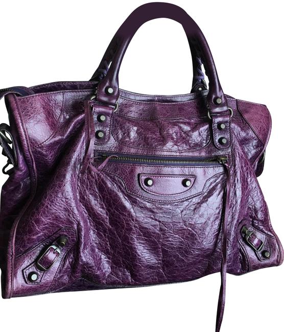 Balenciaga Classic City Violet Purple Chevre Leather Satchel