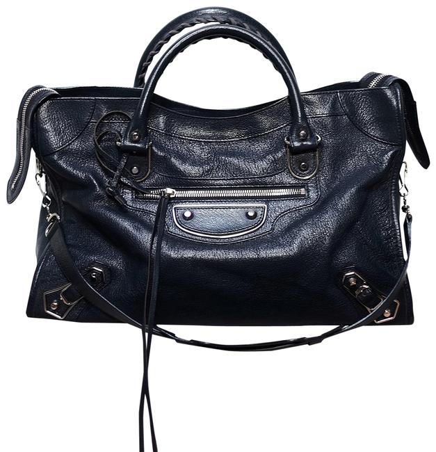 Balenciaga Classic Metallic Edge City Midnight Blue Leather Satchel