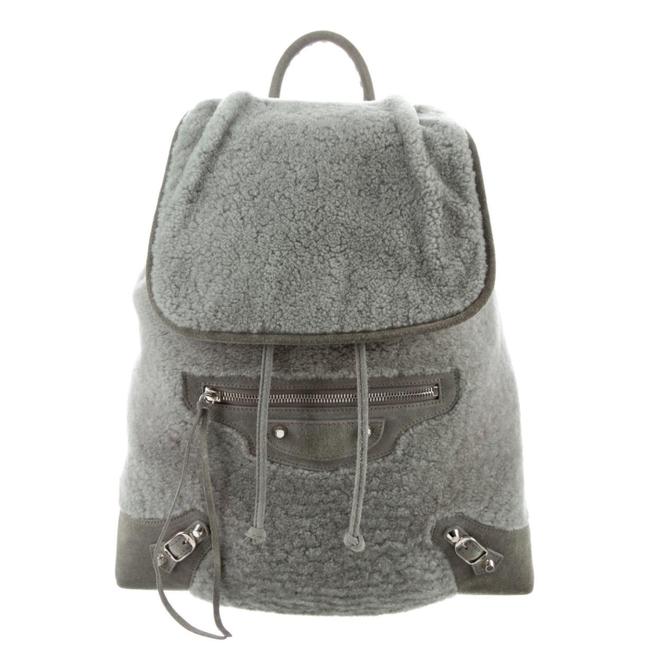 Balenciaga Classic Traveller S Shearling Silver Grey Backpack