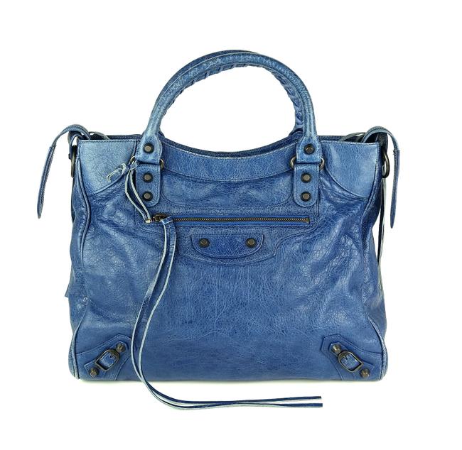 Balenciaga Classic Velo Studs Angeau City Blue Leather Tote