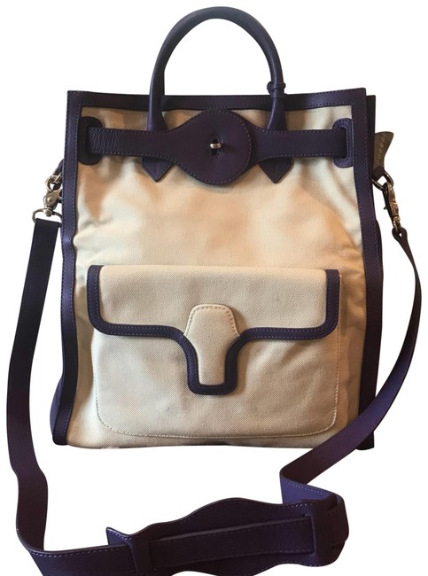 Balenciaga CreamPurple LeatherFabric Shoulder Bag