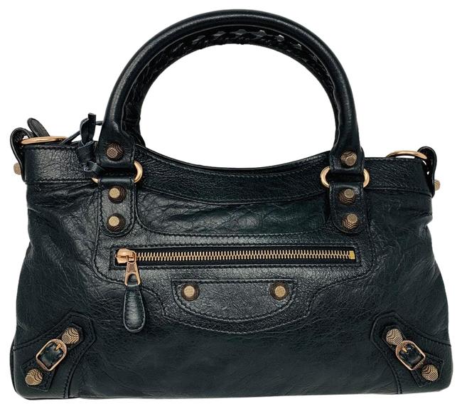 Balenciaga Cuir and Mirror Black Lambskin Leather Satchel