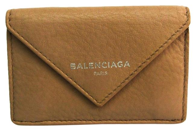 Balenciaga Dark Beige Paper Mini 391446 Womens Leather Tri fold Wallet