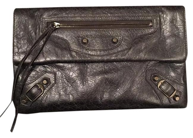 Balenciaga Envelope Anthracite Leather Clutch
