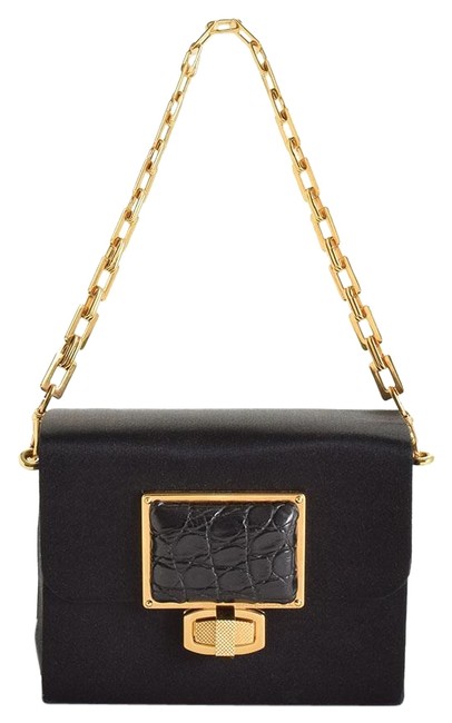 Balenciaga Evening Bag 9327 with Crocodile Clasp Black Satin Clutch