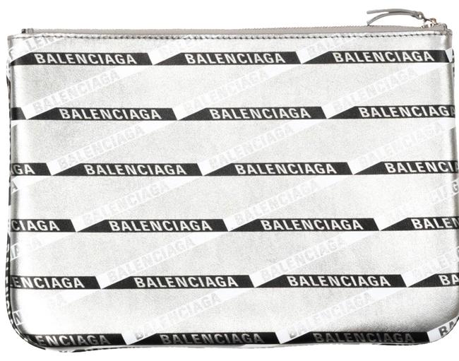 Balenciaga Everyday Logo GrayBlack Leather Clutch