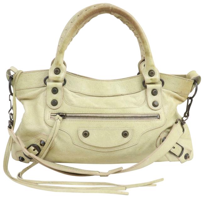 Balenciaga First Classique Motorcycle Beige Chevre Leather Shoulder Bag