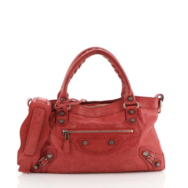 Balenciaga First Giant Studs Red Leather Shoulder Bag