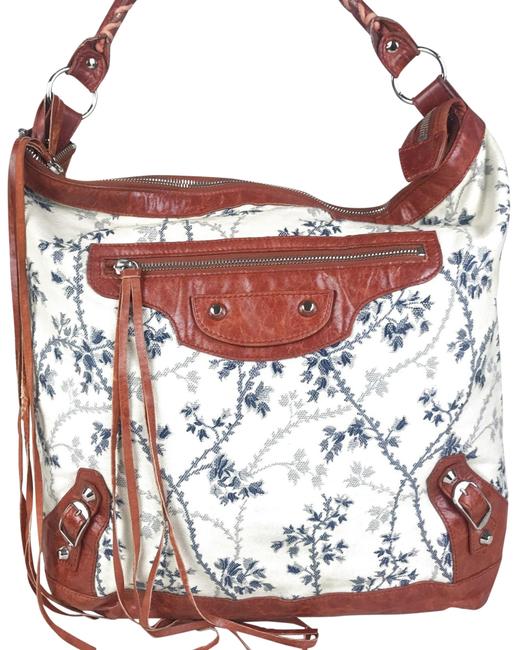 Balenciaga Floral Printed Canvas Work Sale Ivory Cotton Hobo Bag