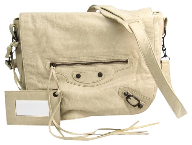 Balenciaga Folk 246432 Womens Cream Ivory Leather Shoulder Bag