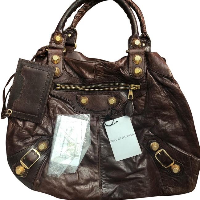 Balenciaga Giant Brief Chocolate Brown Leather Hobo Bag