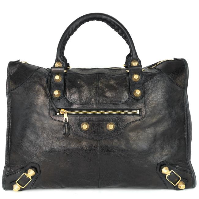 Balenciaga Giant Distressed Agneau Black Leather WeekendTravel Bag
